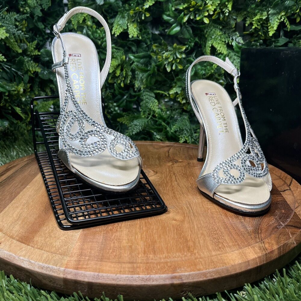 E! Live‎ From The Red Carpet Heels Women’s 8.5 Silver Dress Bridal Sandals 1662 - Picture 3 of 16